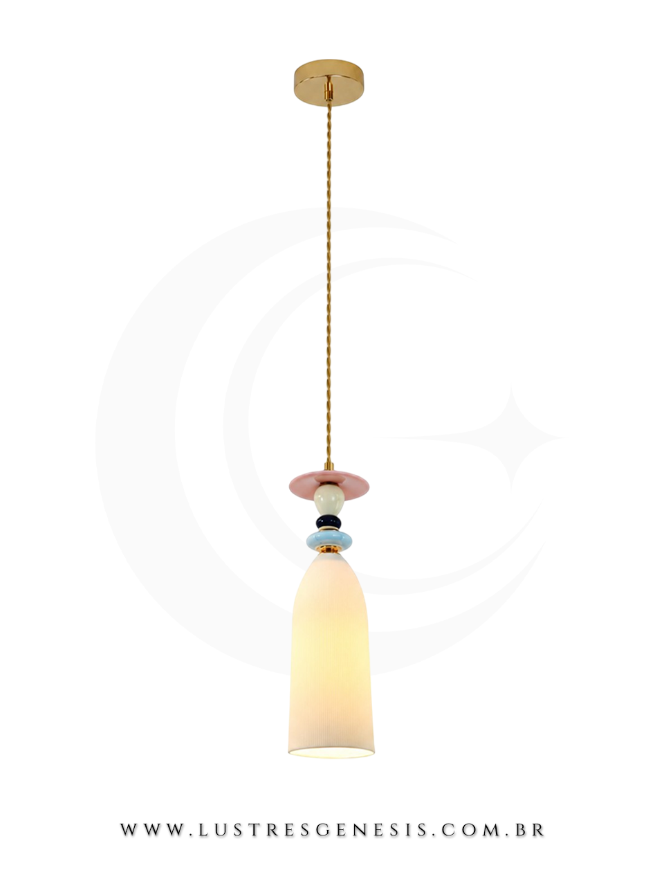 Pendente Escandinava Dourado com Cer&acirc;mica Para Quarto, Bancada Gourmet e Cabeceira de Cama